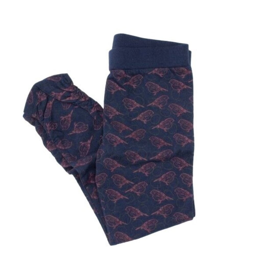 Egg Baby Toddler Leggings Navy Blue Pink Birdie Print Ruched Hem